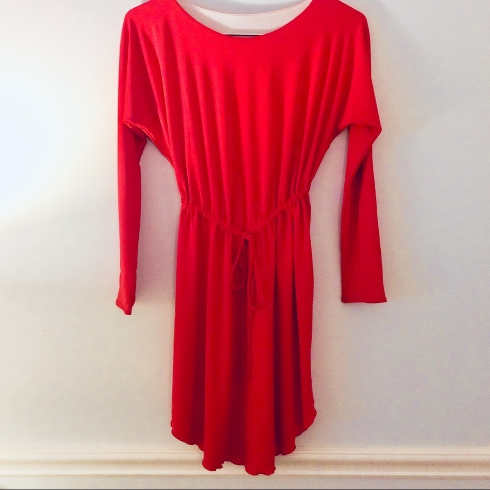 ONE OF A KIND Reversible Dress, Red / Cream, Long Sleeve Midi Dress NWOT